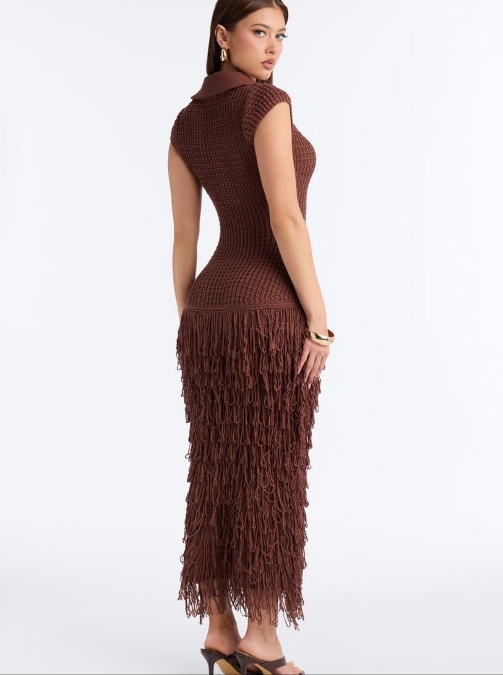 Brown Knit Fringe Maxi Dress - Women